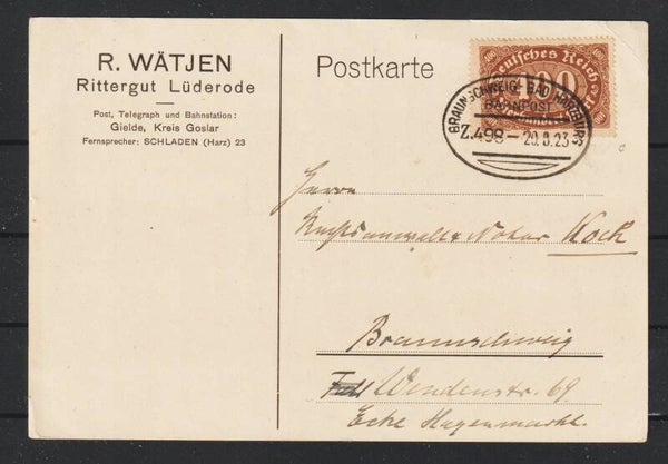 MiNr. 222 c auf Postkarte,  Bahnpoststempel 20.8.23   (s26063)