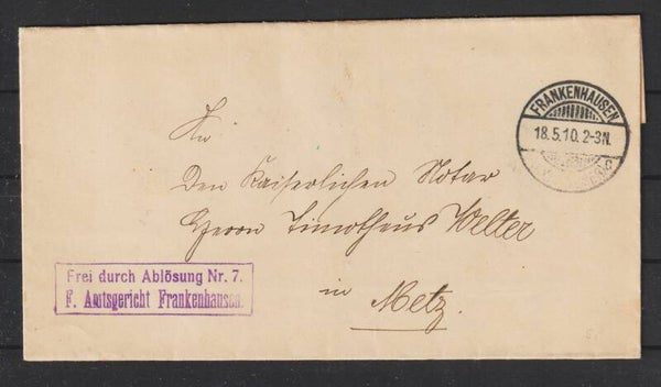 "Frei durch Ablösung Nr.7 F.Amtsgericht"  FRANKENHAUSEN 18.5.10  (s24178)