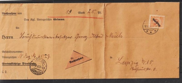 MiNr. D 103 auf Nachnahme Brief  GRIMMA 17.12.27