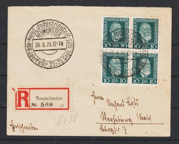 MiNr. 368  VB auf R-Brief, SST "800 Jahrfeier" NEUMÜNSTER 28.8.25  (hs)