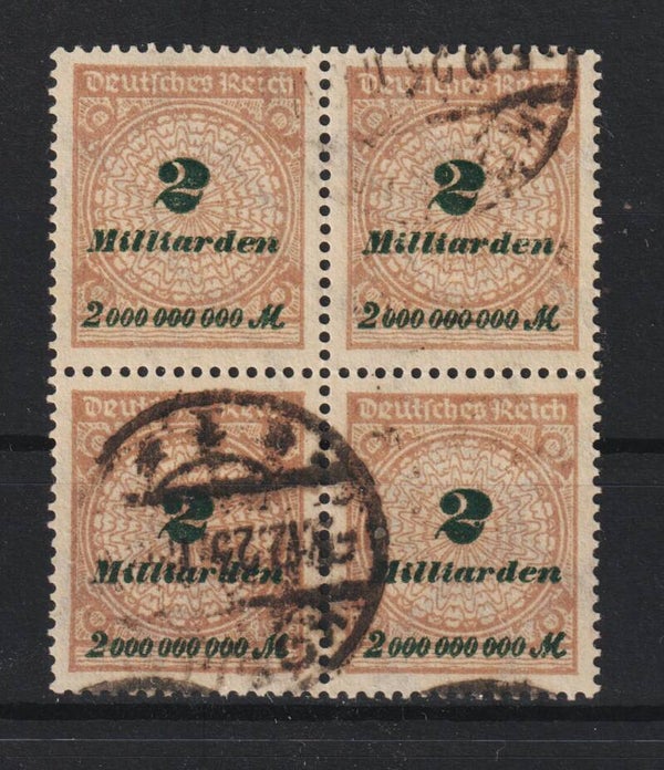 MiNr. 326 W Viererblock gestempelt, geprüft (b491)