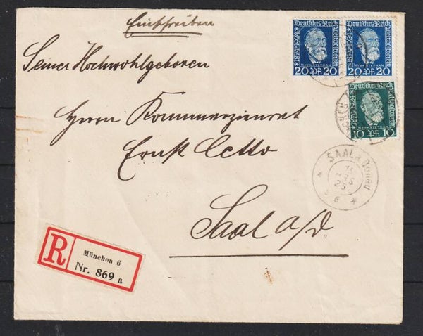 MiNr. 369 (2x), 368 R-Brief MÜNCHEN 14.9.25  (hs)
