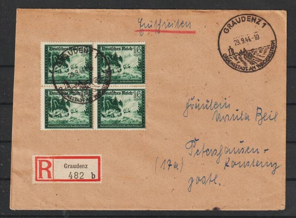 MiNr. 891 MeF auf R-Brief  GRAUDENZ  29.9.44  (aspk)