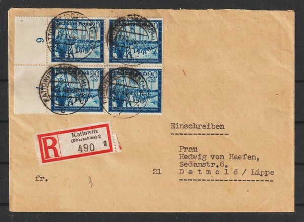 MiNr. 892 MeF auf R-Brief  KATOWITZ (OBERSCHLES.)  17.7.44   (aspk)