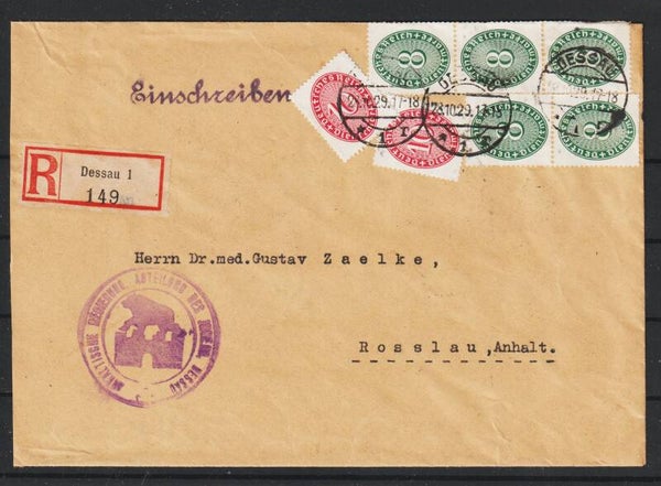 MiNr. D 116, 117 auf R-Brief DESSAU  28.10.29 (ad27)