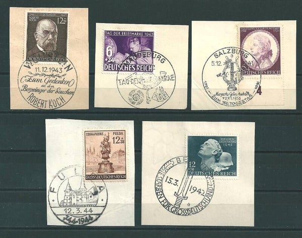 MiNr. 810, 811, 812, 864, 886 auf Briefstücke (0131)