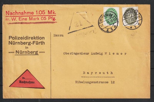 MiNr. D 115, D 120 auf Nachnahme Brief NÜRNBERG 12.7.30 (ad27)