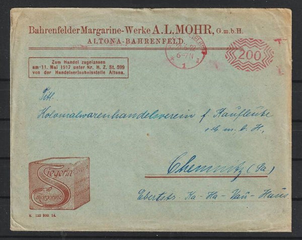 Bahrenfelder Margarine Werke A.L.MOHR, Freistempel 21.6.22   (s24082)