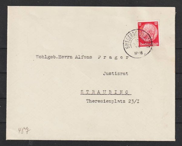 MiNr. 487 EF auf Brief  HUNDERDORF b. BOGEN 15.DEZ.33 (s26017)