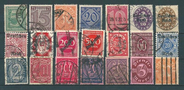 21 verschiedenen Dienstmarken Deutsches Reich  (0205)