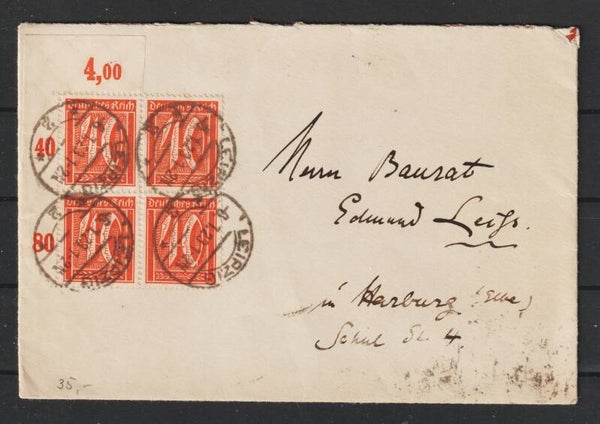 MiNr. 182 Oberrand Bogenecke ! portogerecht auf Brief 6.1.23  (0242)