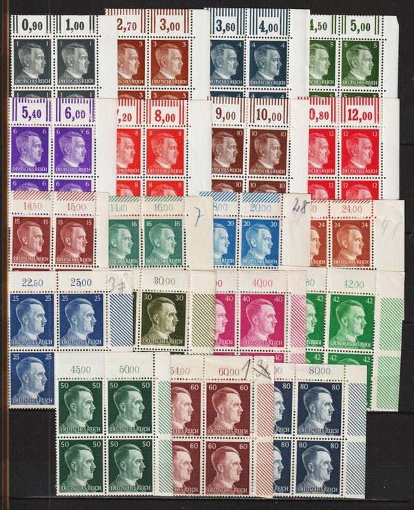 Adolf Hitler 1-80 Pfennig postfrische ** Oberrand Bogenecken  (0258)