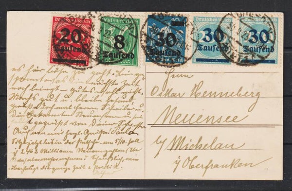 MiNr. 278, 282, 284, 285 Postkarte, DRESDEN  30.9.23  (0294)