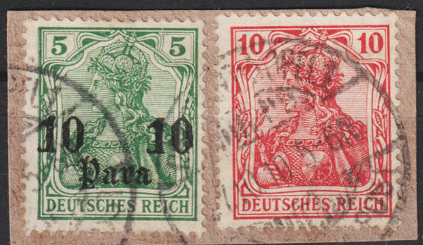 MiNr. 86 I in Mischfrankatur mit 10 Para auf Briefstück 7.10.10   (0315)