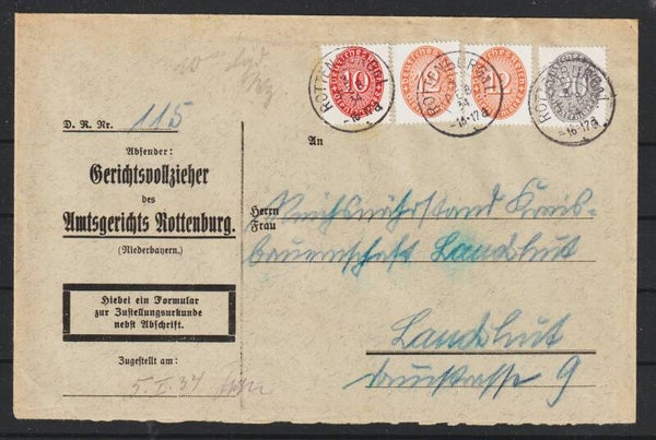 MiNr. D 123, D 126, D 129 auf Brief ROTHENBURG a.L. 3.FEB.34  (ad27)