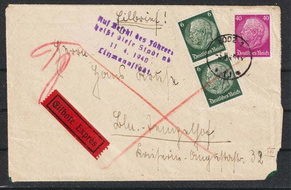 Eilboten Express Brief aus Lodz 3.V.40 Stempel !  (0321)