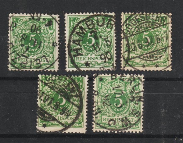 MiNr. 46 a, aa, b, ba, c gestempelt, geprüft  (0398)