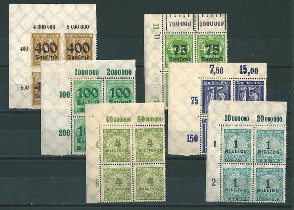 MiNr. 185, 287, 290, 299, 314, 316 postfrische Oberrand Bogenecken