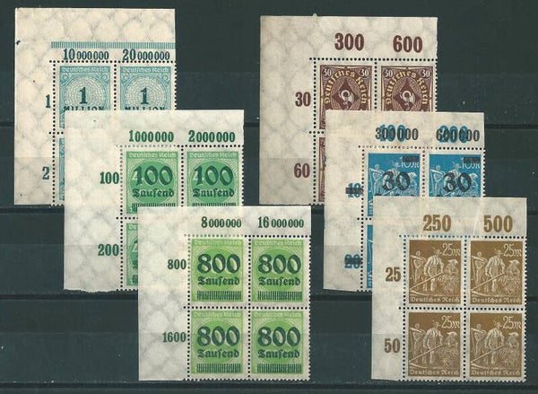 MiNr. 208, 242, 284, 290, 304, 134 postfrische Oberrand Bogenecken  (0444)