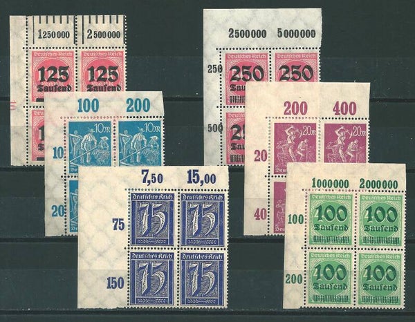 MiNr. 185, 239, 241, 290, 291, 295 postfrische Oberrand Bogenecken (0445)