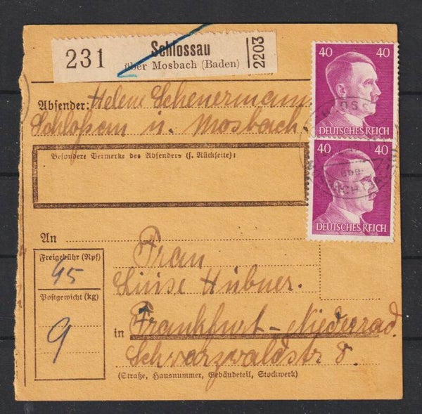 MiNr. 795 auf Postanweisung  SCHLOSSAU 01.2.43  (S26024)