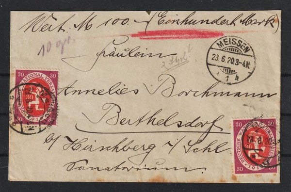 MiNr. 110 (3x) A113 auf Wertbrief, verschiedene Stempel !  (0529)