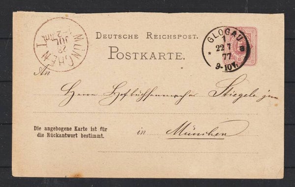 Ganzsache P 6 F  GLOGAU  22.7.77 (0533)