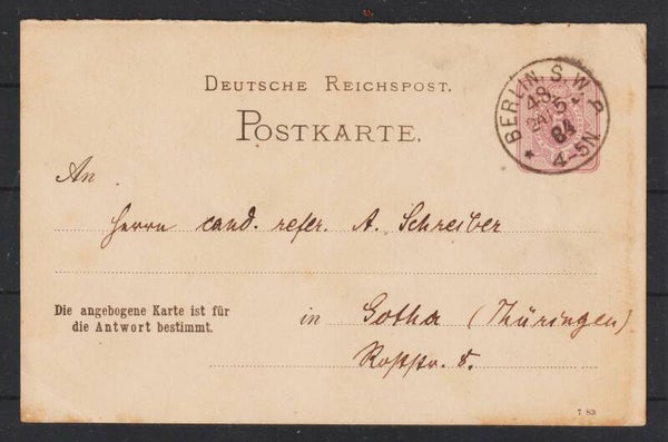 Ganzsache P 13 F A01  BERLIN SW48  24.5.84  (0556)