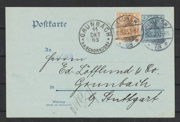 Ganzsache P 63  GRUNBACH O.A. SCHORNDORF 11.OKT.05  (0569)