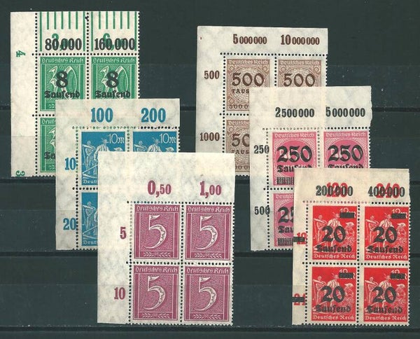 MiNr. 158, 239, 278, 280, 295, 313 postfrische Oberrand Bogenecken (0444)