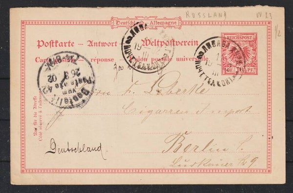 Ganzsachen Postkarte P 23 Anwortteil aus Russland nach Berlin   (0609)