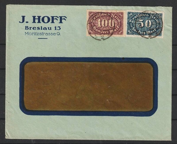 MiNr. 246, 247 auf Brief  BRESLAU 16.1.23  (0767)