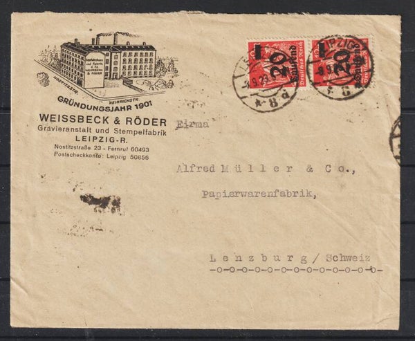 MiNr. 280 (4x), 278 (15x) "Weissbeck & Röder" LEIPZIG  8.9.23  (0702)
