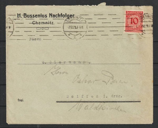 MiNr. 340 EF auf portogerechten Dezemberbrief CHEMNITZ 7.12.23  (0704)