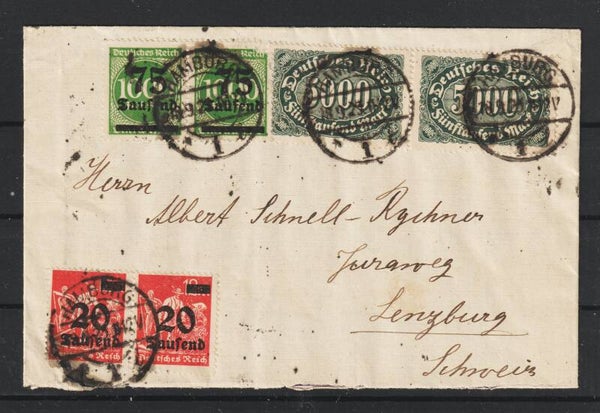 MiNr. 256 (2x), 280 (2x), 288 (2x) auf Brief HAMBURG 18.9.23    (0706)