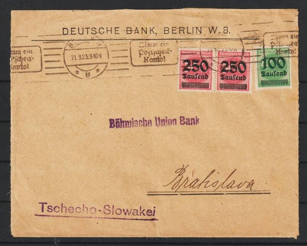MiNr. 290, 295 auf R-Brief  BERLIN 21.9.23  (0706)