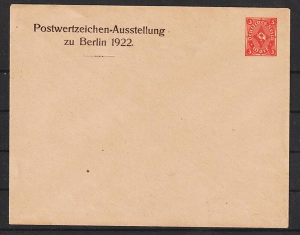 Ganzsachen Umschlag PU Postwertzeichen-Ausstellung zu Berlin 1922 3 Mark (0708)