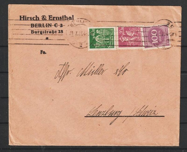 MiNr. 241, 244, 268 Drucksache BERLIN  31.7.23, Letzttag PP 14 (0710)