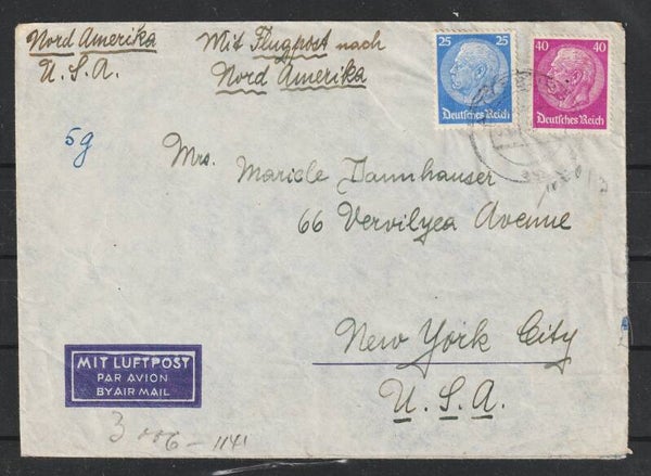 Luftpost-Brief von Augsburg 09.11.40 nach New York/USA, zensiert   (0714)