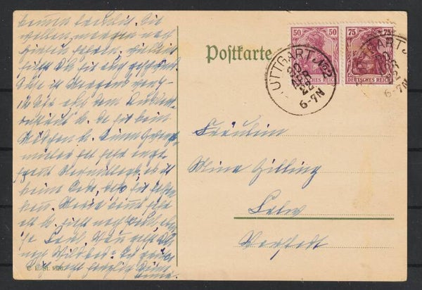 MiNr. 146, 148 auf Postkarte STUTTGART No2  20.APR.22    (0715)