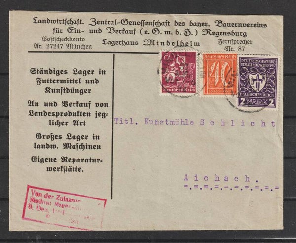 MiF auf Brief "Landwirtschaftl. Zentral-Genossenschaft ..." MINDELHEIM 30.AUG.22   (0715)