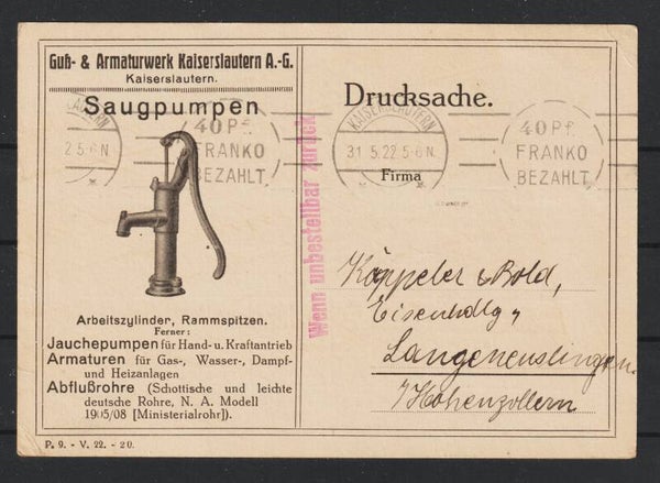 Drucksache "Guß- & Armaturenwerk" KAISERSLAUTERN  31.5.22, geprüft  (0715)