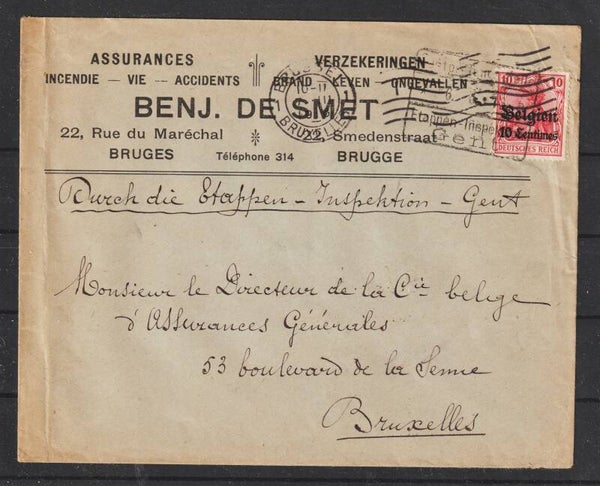 Dt. Bestzung Belgien MiNr. 3 auf Brief, zensiert  (0716)