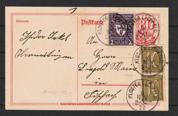 Ganzsache P 142 mit ZuF, portogerecht, KLOSTER LECHFELD  1.NOV.22 (0717)