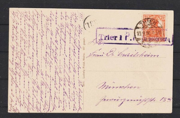 MiNr. 99 auf Ansichtskarte TRIER 19.9.18, Zensurstempel  (0719)