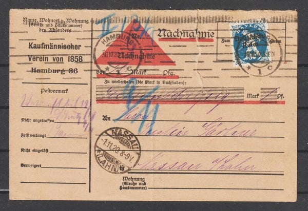 MiNr. 128 auf Nachnahme-Karte Hamburg 30.10.20  (0720)