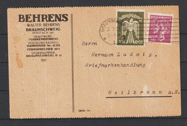MiNr. 266 auf Postkarte BRAUNSCHWEIG 7.7.23  (0720)