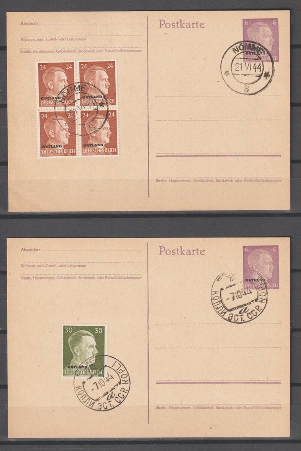 2 Ganzsachen Karten Ostland, P 2 mit Zusatzfrankatur (0723)