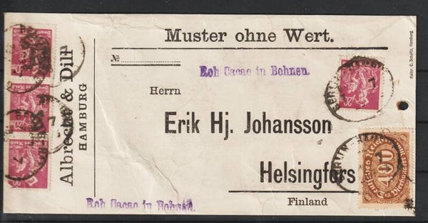 "Muster ohne Wert"  Bahnpoststempel BERLIN-HAMBURG  23.7.23 ,   (0724)