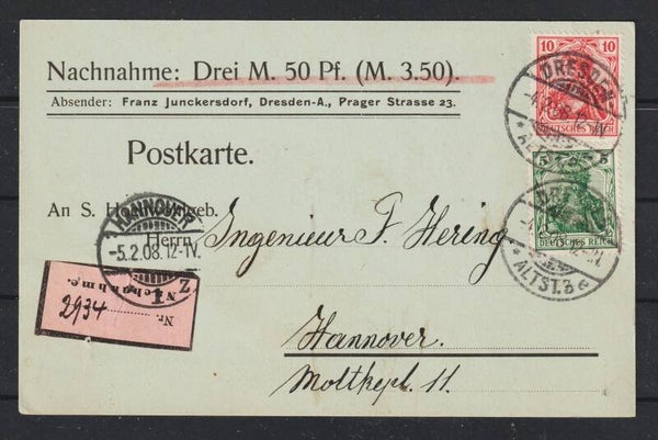 Nachnahme Postkarte "Roland" Verein zur...  DRESDEN 4.2.08  (0726)
